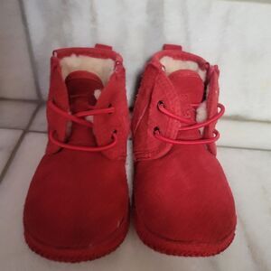 Ugg Australia Kids Red Mid Faux Fur Lace Up Ankle Winter & Snow Boots Size 04/05